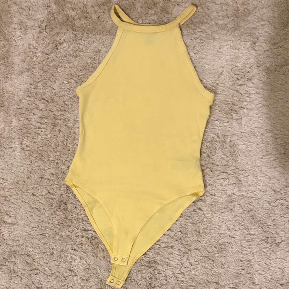 Forever 21 Yellow Ribbed Halter Bodysuit